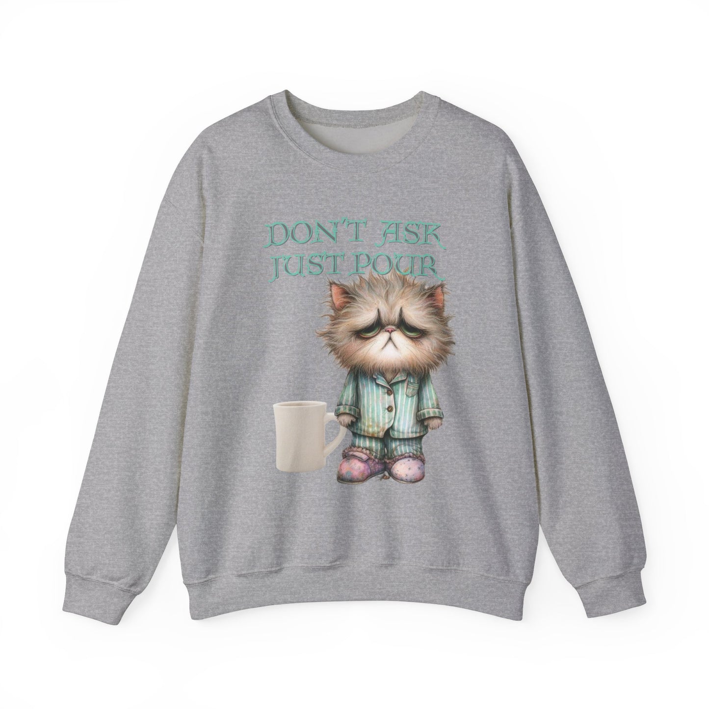 Just Pour Coffee Lover Sweatshirt Women's Top - Funny Cat Lover Gift, Cozy Apparel
