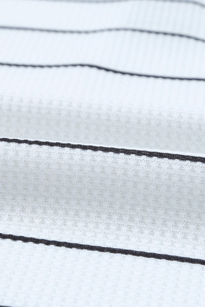 Stripe Waffle Knit Buttoned Henley Top