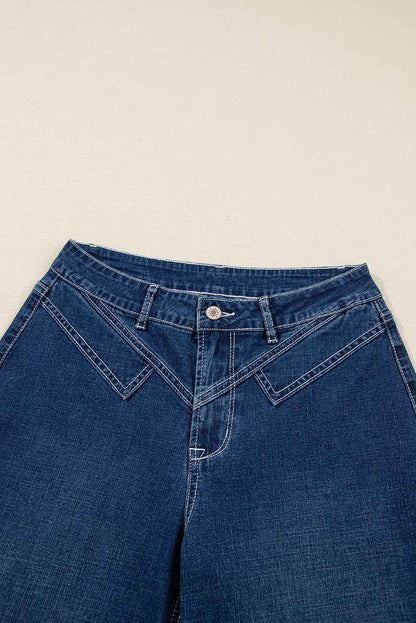 Denim Stitch High-Waist Cuff Jeans