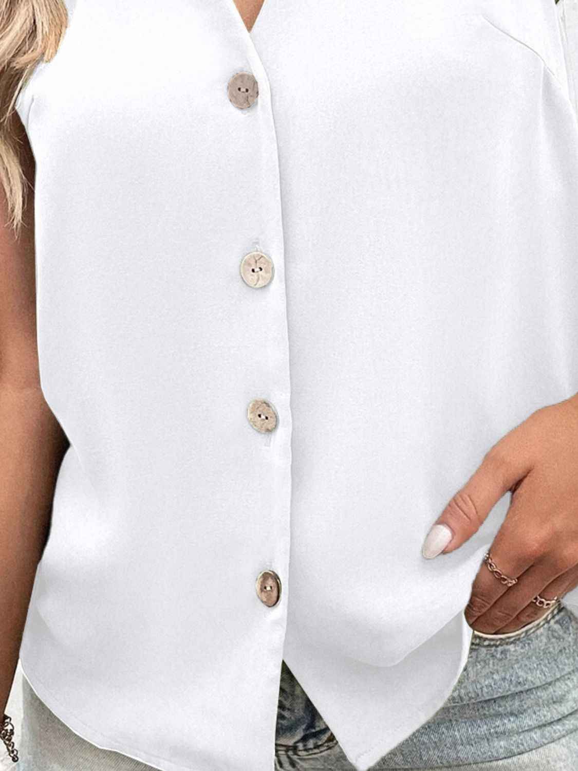 Full Size Johnny Collar Button Down Tank Plus Size