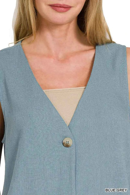 Zenana Side Slit Button-Front Vest