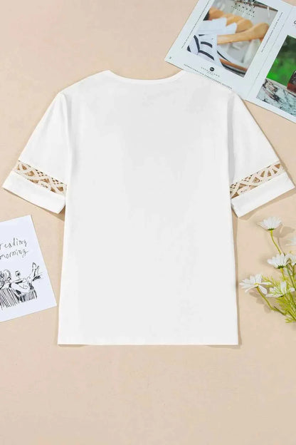 Lace Crochet Crew Neck Casual T Shirt