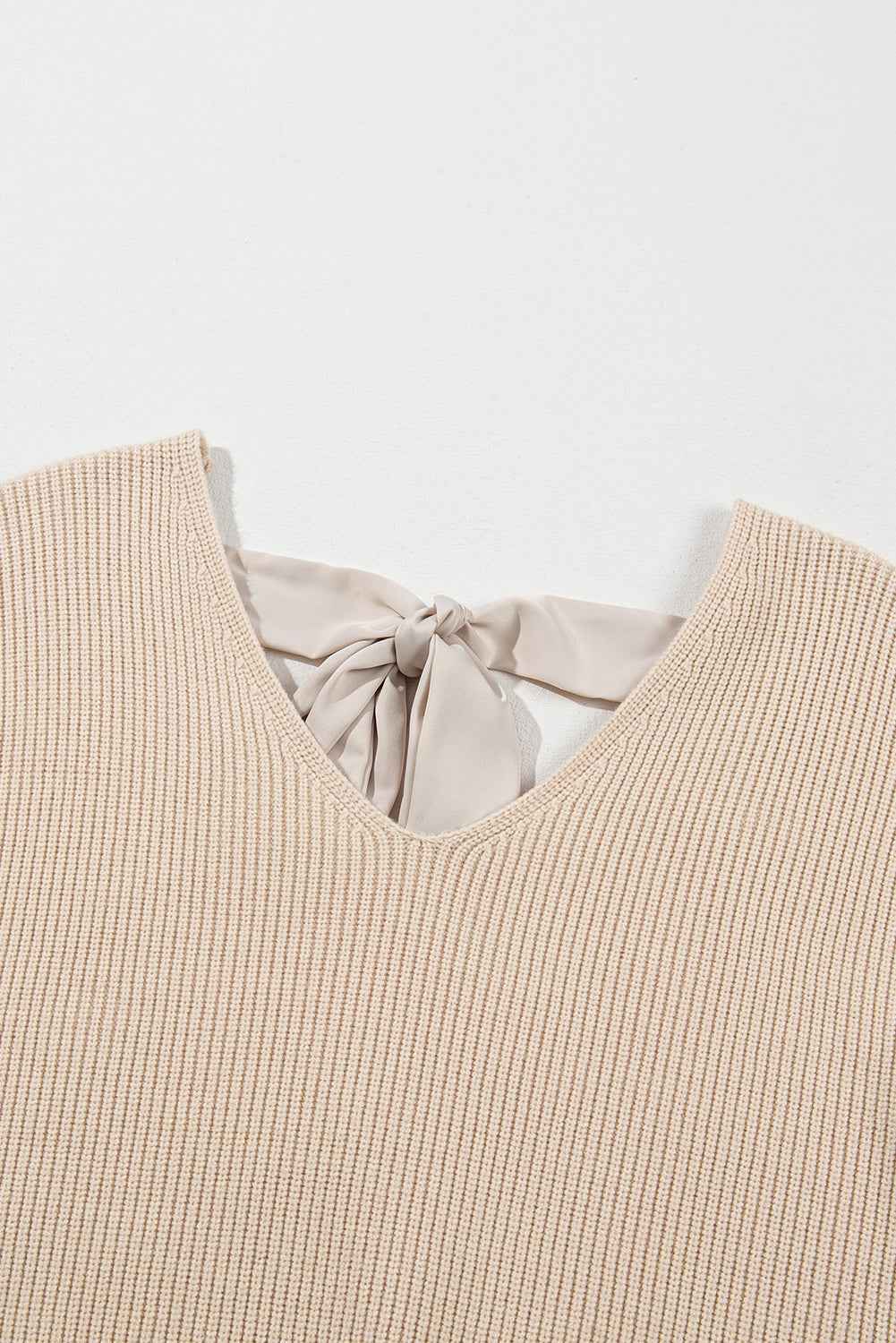 Bow Back  Lantern Sleeve V-Neck Sweater