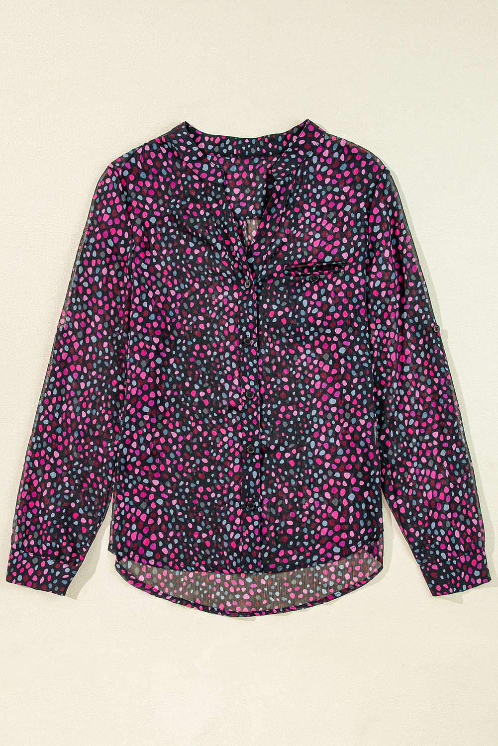 Grape Wine Polka Dot Print Buttoned Blouse