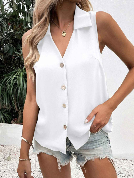 Full Size Johnny Collar Button Down Tank Plus Size