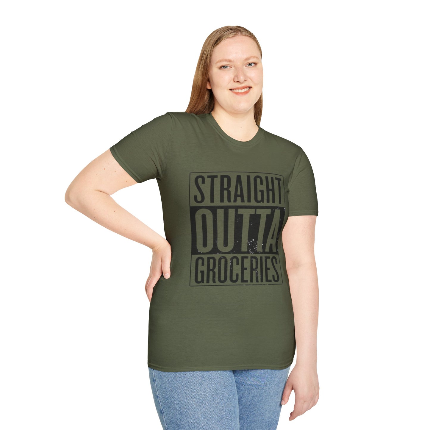 Straight Outta Groceries Unisex Softstyle Women's T-Shirt, Funny Tee, Casual Wear, Gift for Foodies, Humor Clothing