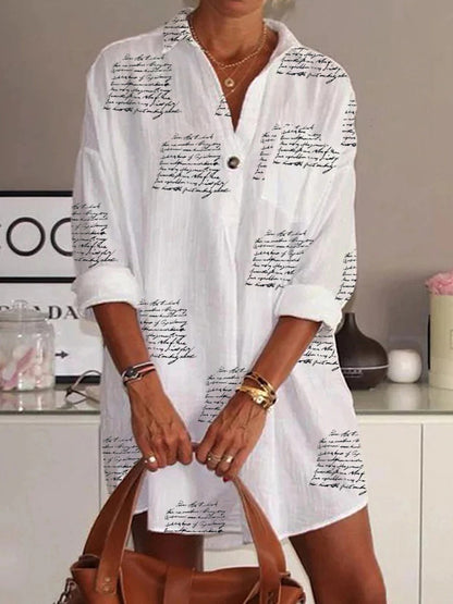 Letter Printed Slim Shirt Dress Women - Stylish & Versatile Fashion Choice - The Eggy's store