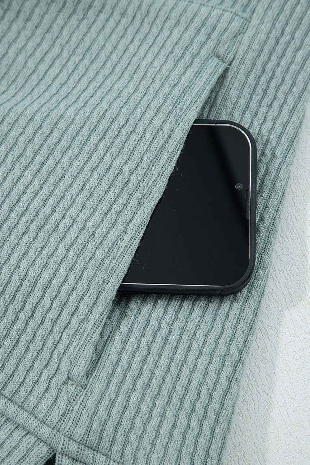 Solid Ribbed Drop Shoulder Hoodie