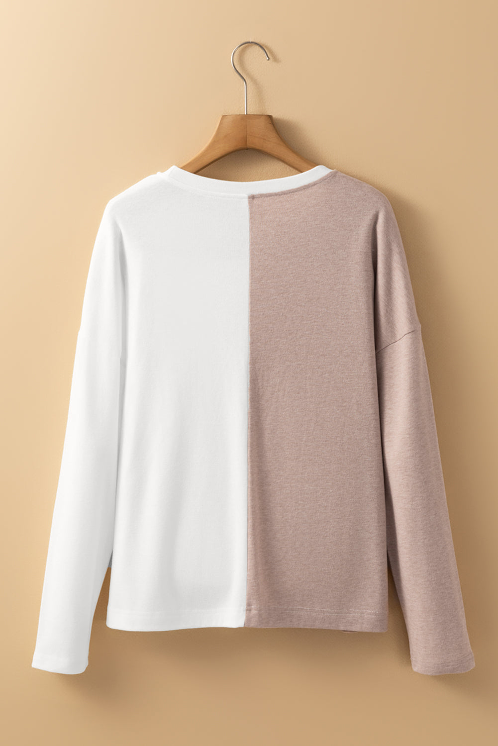 Khaki Colorblock Long Sleeve Crew Neck Sweater