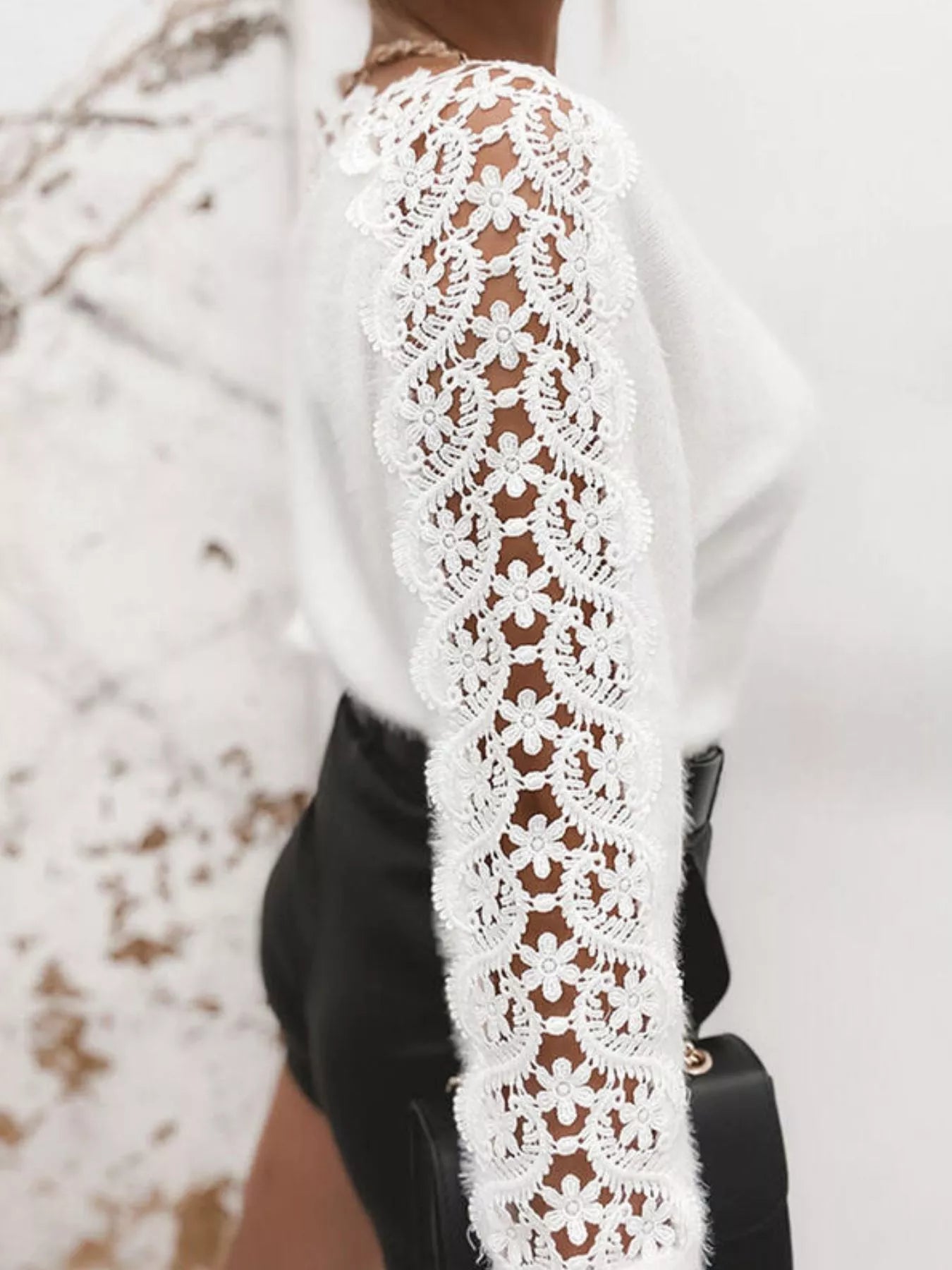 Lace Trim Long Sleeve Blouse