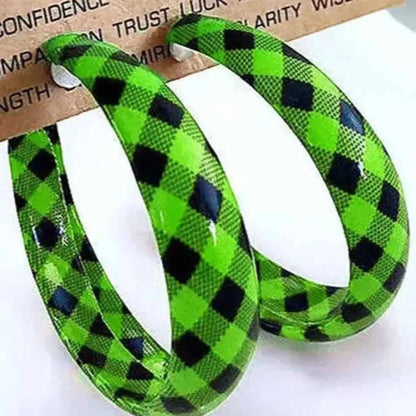 Plaid PU Leather Hoop Holiday Earrings