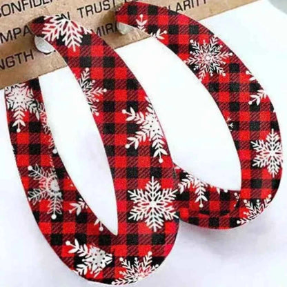 Plaid PU Leather Hoop Holiday Earrings