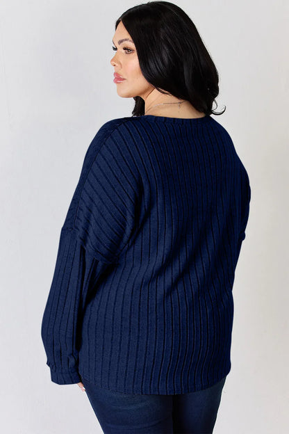 Basic Bae Full Size Ribbed Half Button Long Sleeve Women's T-Shirt - The Eggy's store