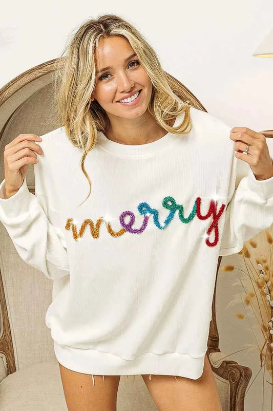 BiBi Merry Tinsel Lettering Drop Shoulder Sweatshirt