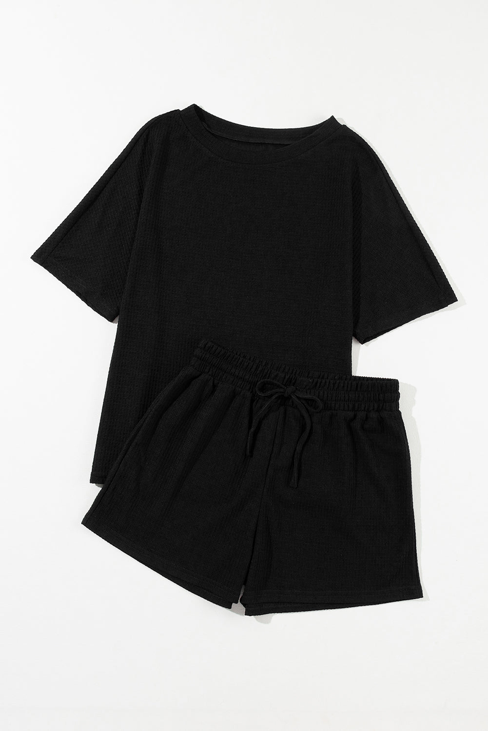 Black Casual Textured Shorts Set