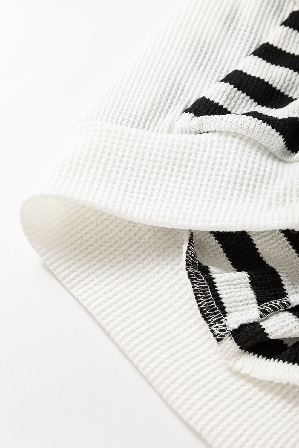 Black white Oversized Striped Henley Buttons Dolman Sleeve Hooded Sweatshirt