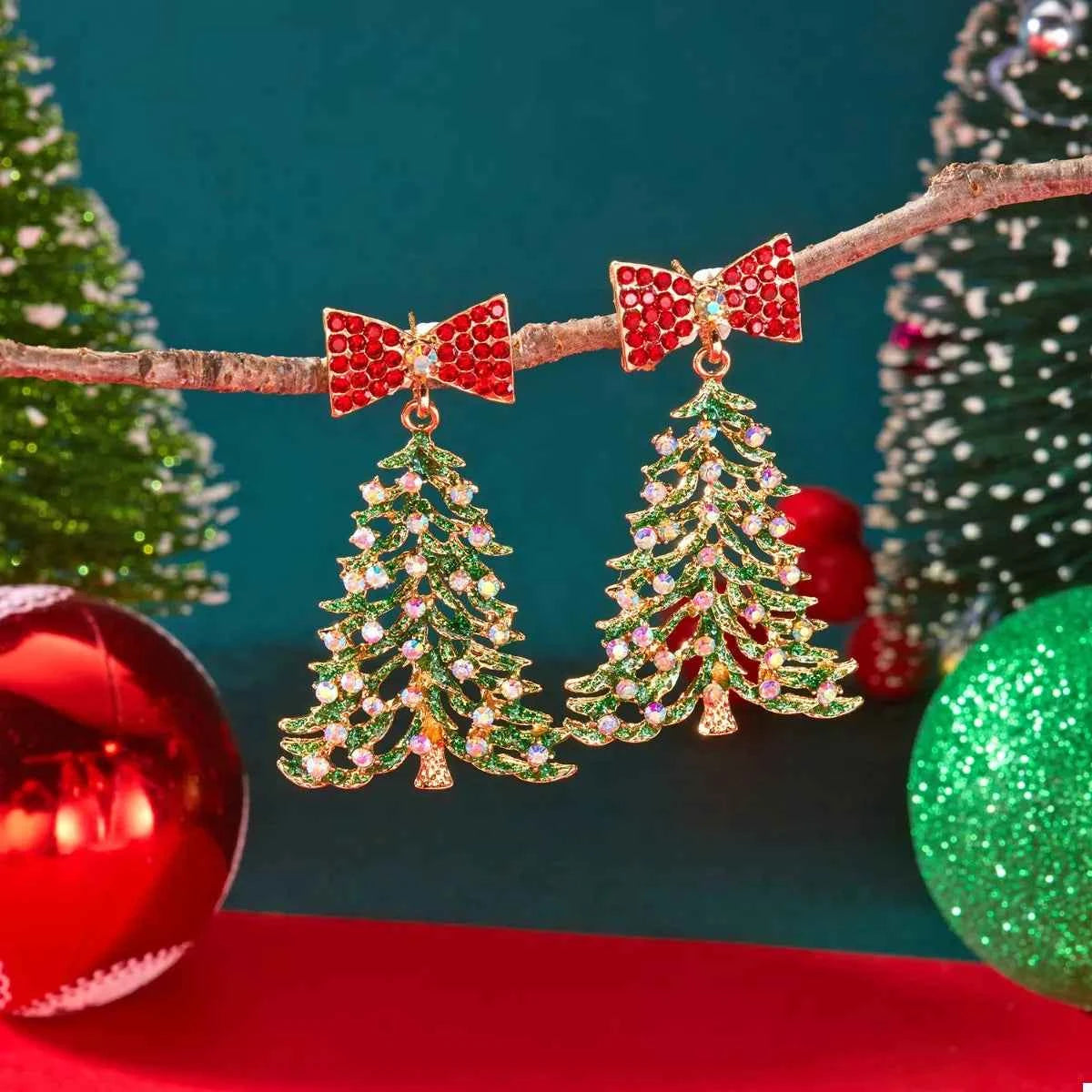 Christmas Tree Bow Drop Earrings