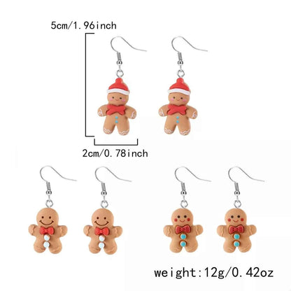 3 Piece Christmas Gingerbread Man Drop Earrings