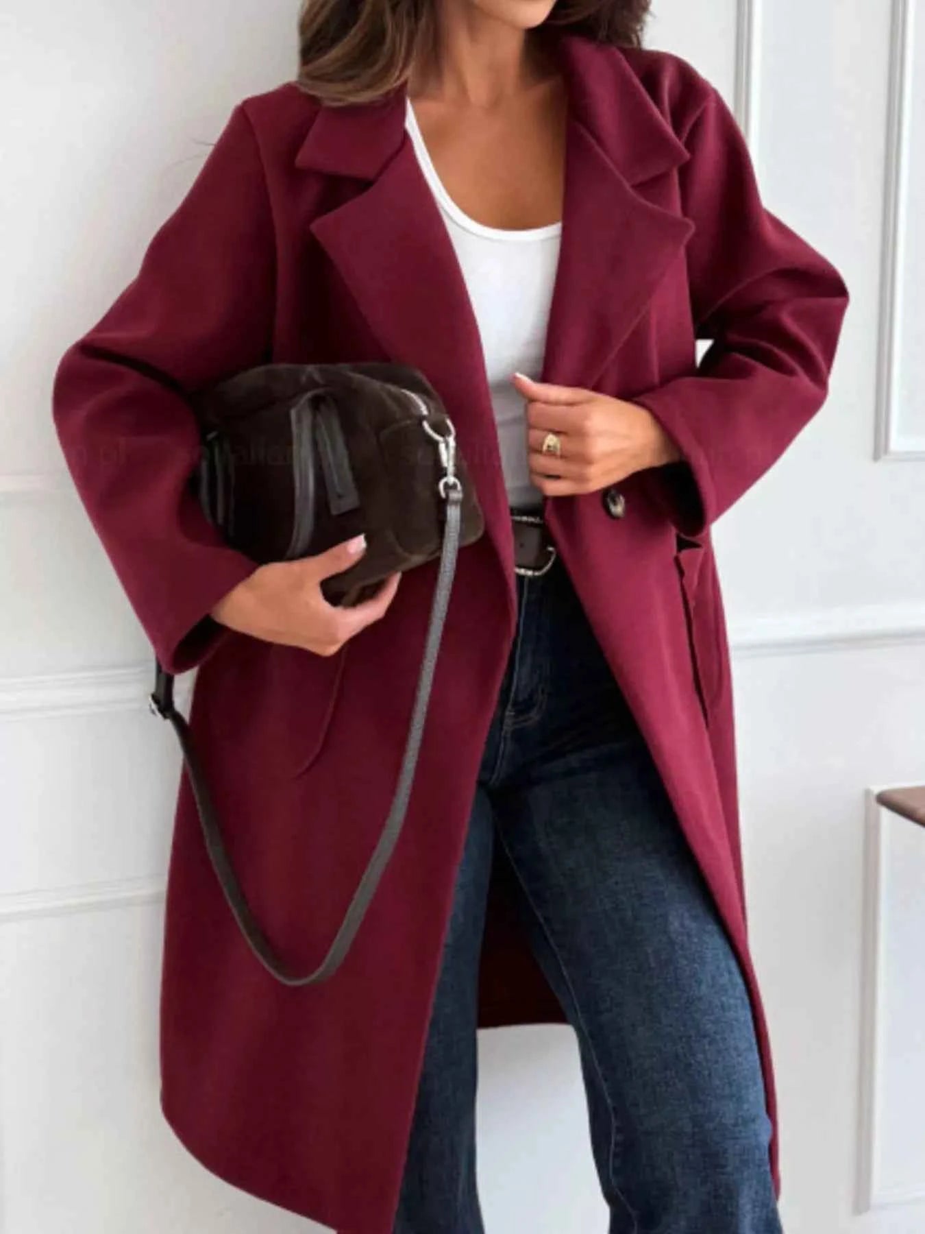 Long-Sleeve Single-Breasted Trench Coat