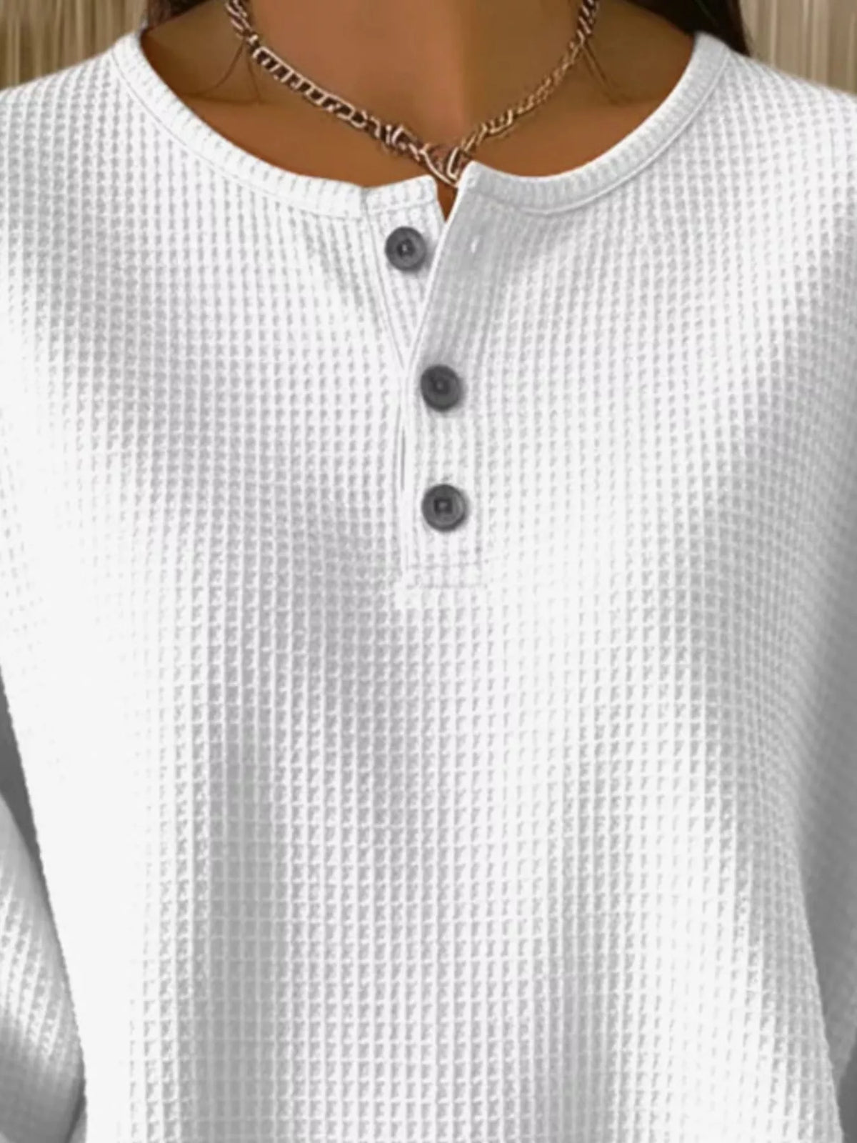 Waffle Knit Button Detail Pullover
