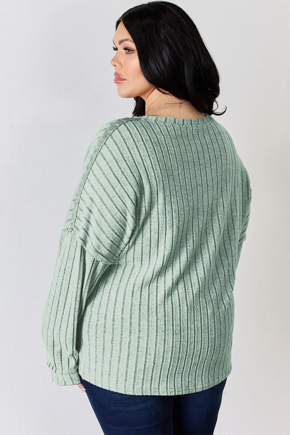 Basic Bae Full Size Ribbed Half Button Long Sleeve Women's T-Shirt - The Eggy's store