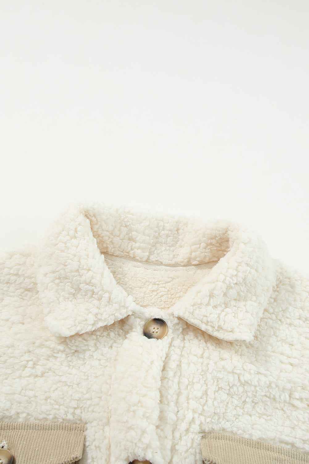 Beige Contrast Flap Pocket Single Breasted Teddy Coat