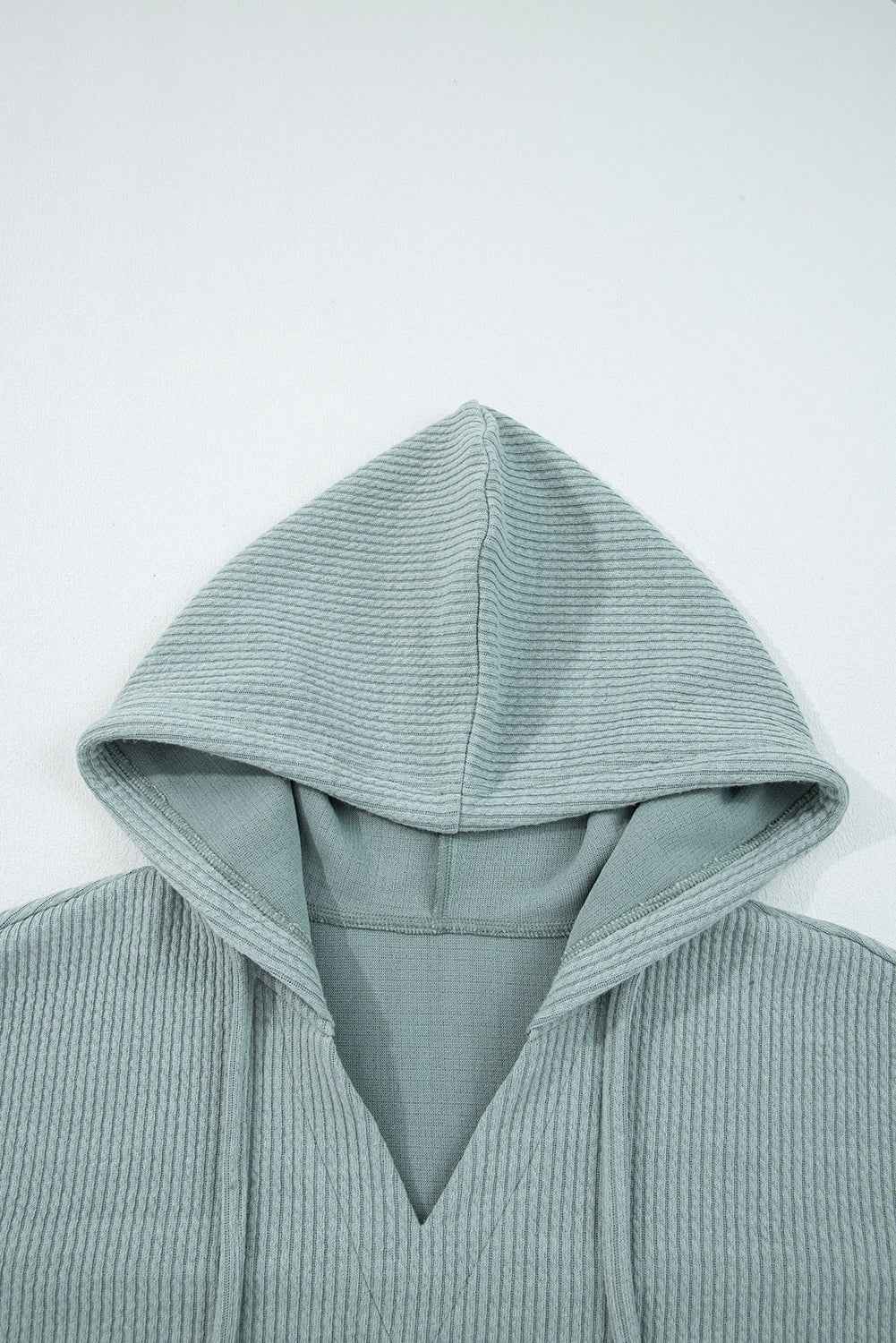 Solid Ribbed Drop Shoulder Hoodie