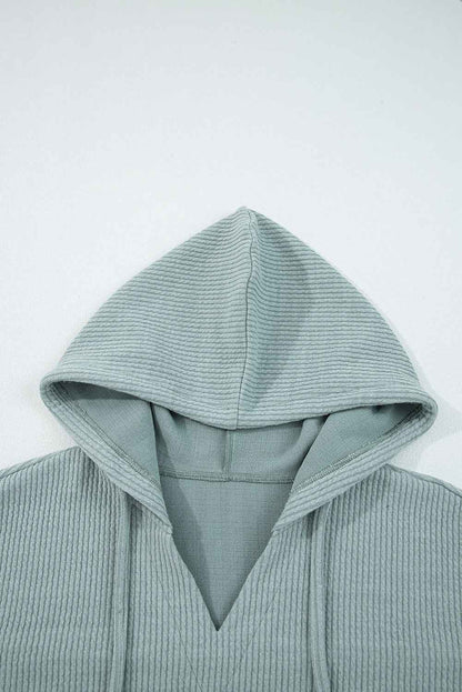 Solid Ribbed Drop Shoulder Hoodie