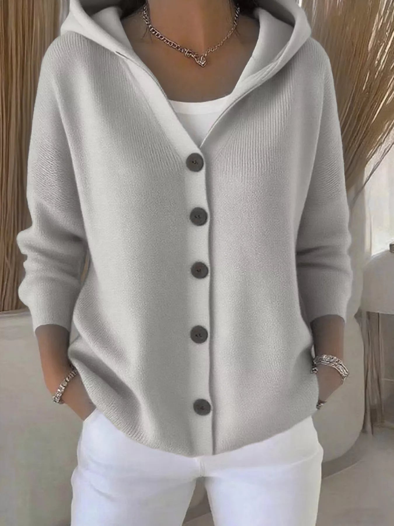 Full Size Hooded Button-Down Knit Cardigan Plus Size