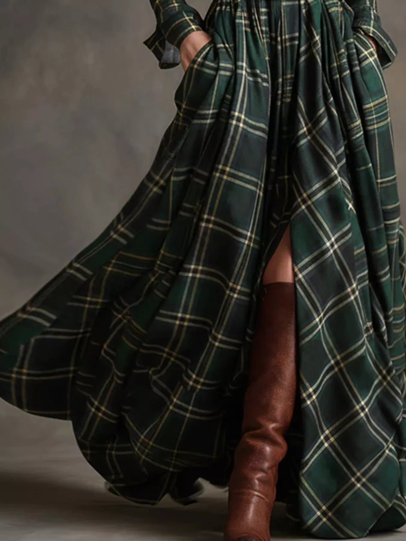 Plaid Button Front Maxi Dress