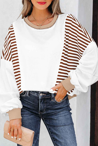 Stripe Colorblock Patchwork Contrast Stitch Sweatshirt