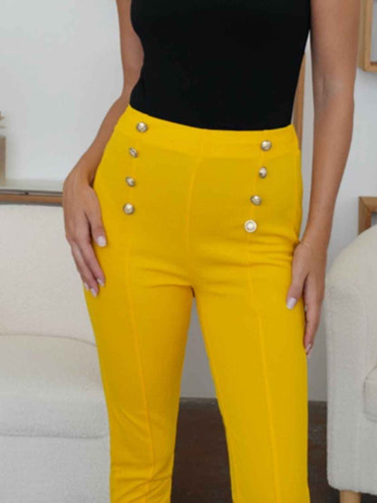 Chic High-Waist Button Detail Skinny Women's Pants