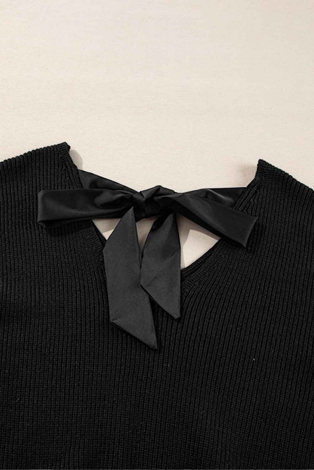 Bow Back  Lantern Sleeve V-Neck Sweater