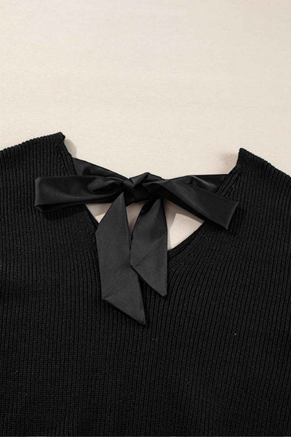 Bow Back  Lantern Sleeve V-Neck Sweater