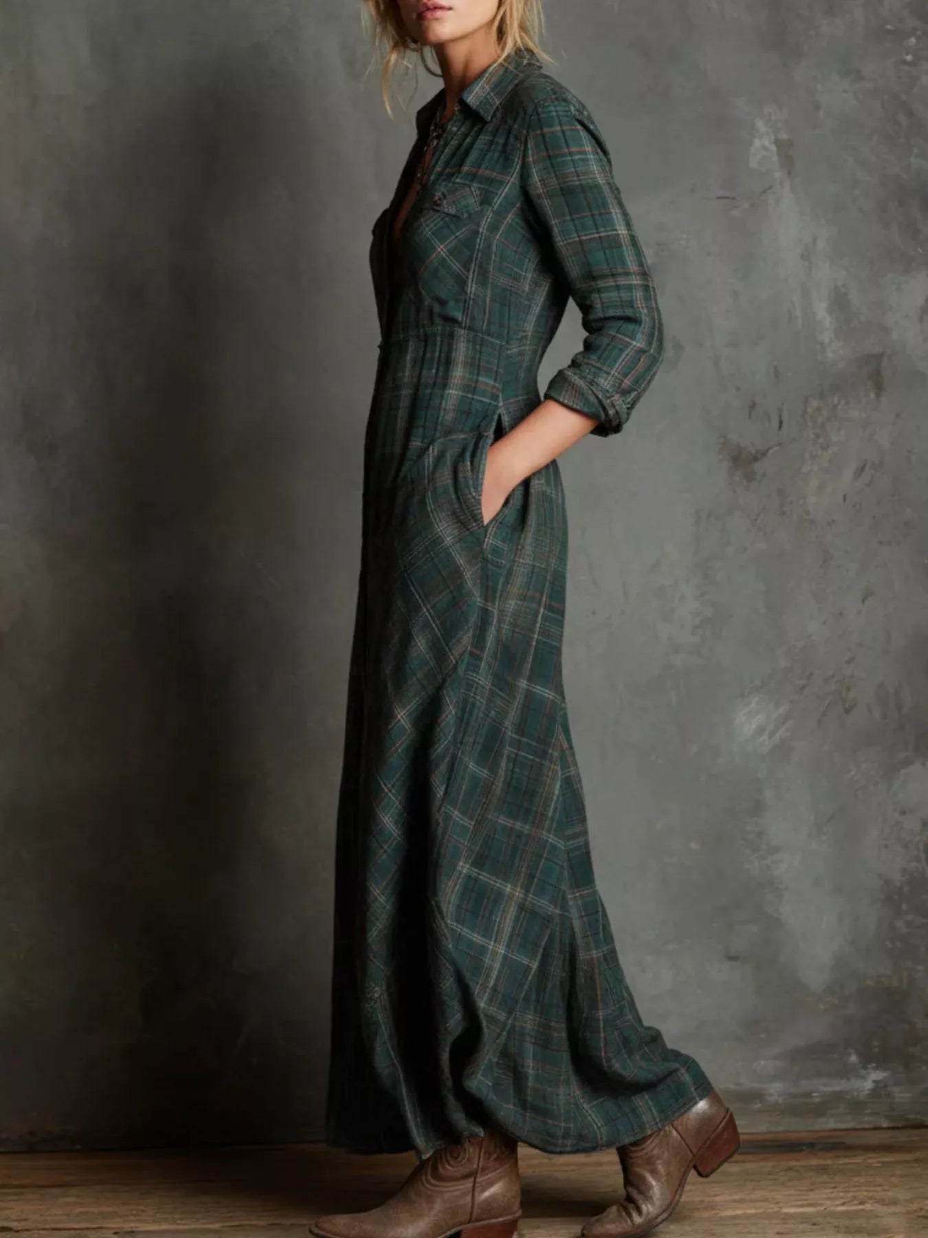 Plus Size Plaid Button-Down Maxi Dress