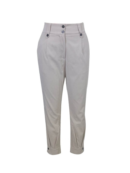 Women's Casual Pants Button Detail Non Elastic Belt Solid Color Four Season Fashion