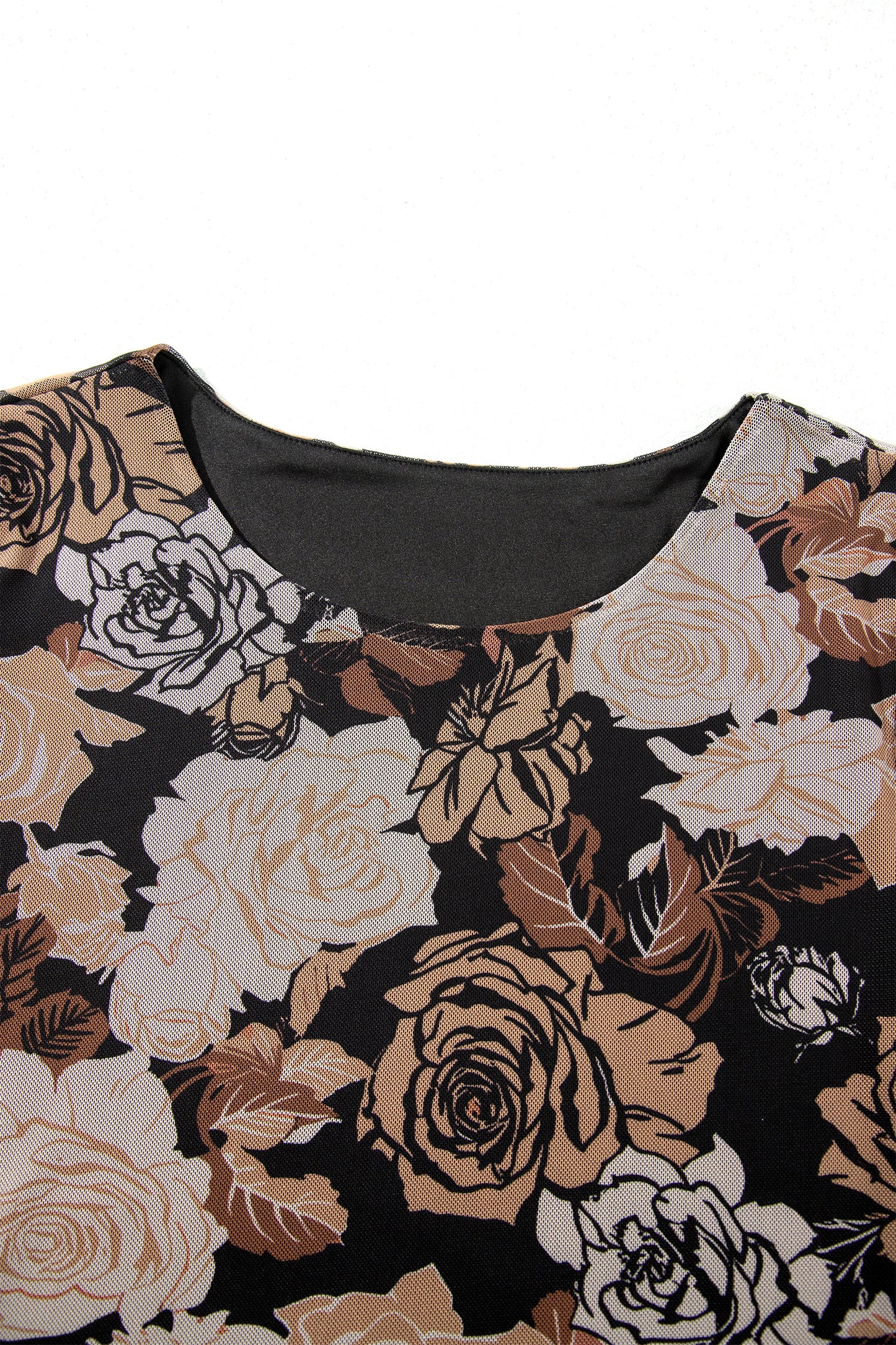 Black Floral Long Sleeve Asymmetric Ruffle Split Hem Mesh Dress