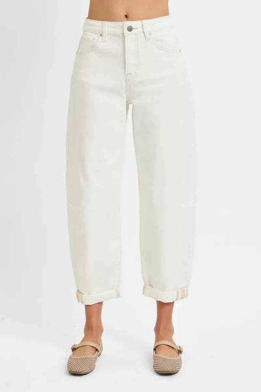 High Rise Barrel Cropped Jeans Plus Size