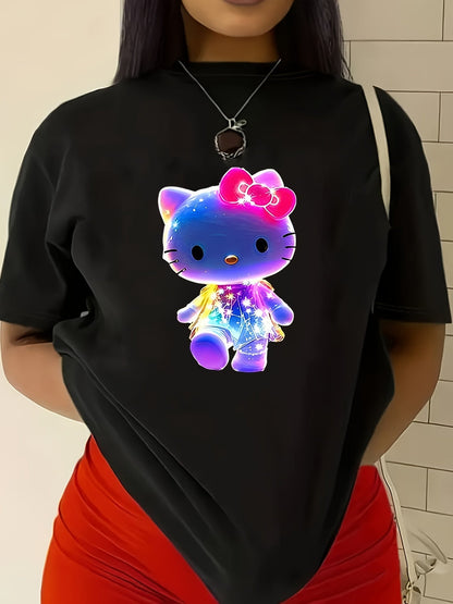 Cute  Hello Kitty Neon Glow Graphic Women's T-shirt