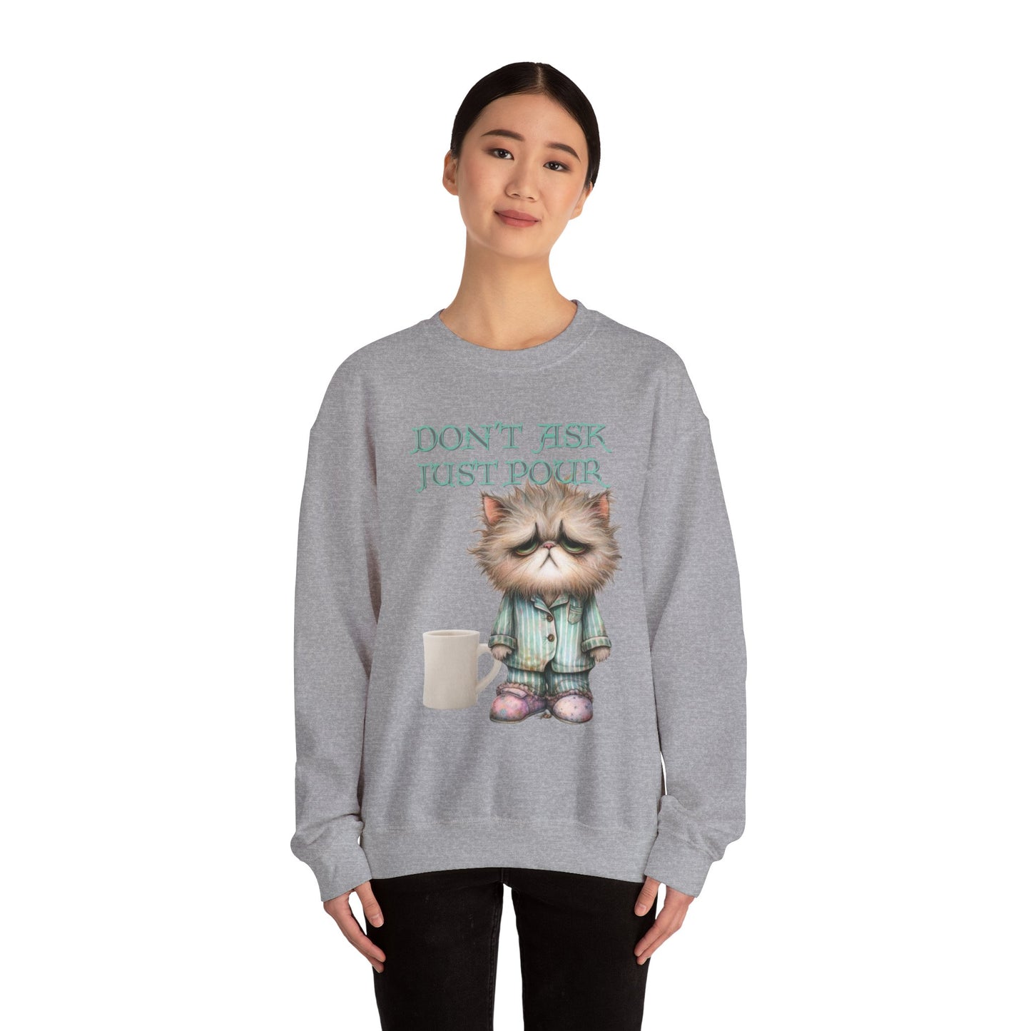 Just Pour Coffee Lover Sweatshirt Women's Top - Funny Cat Lover Gift, Cozy Apparel