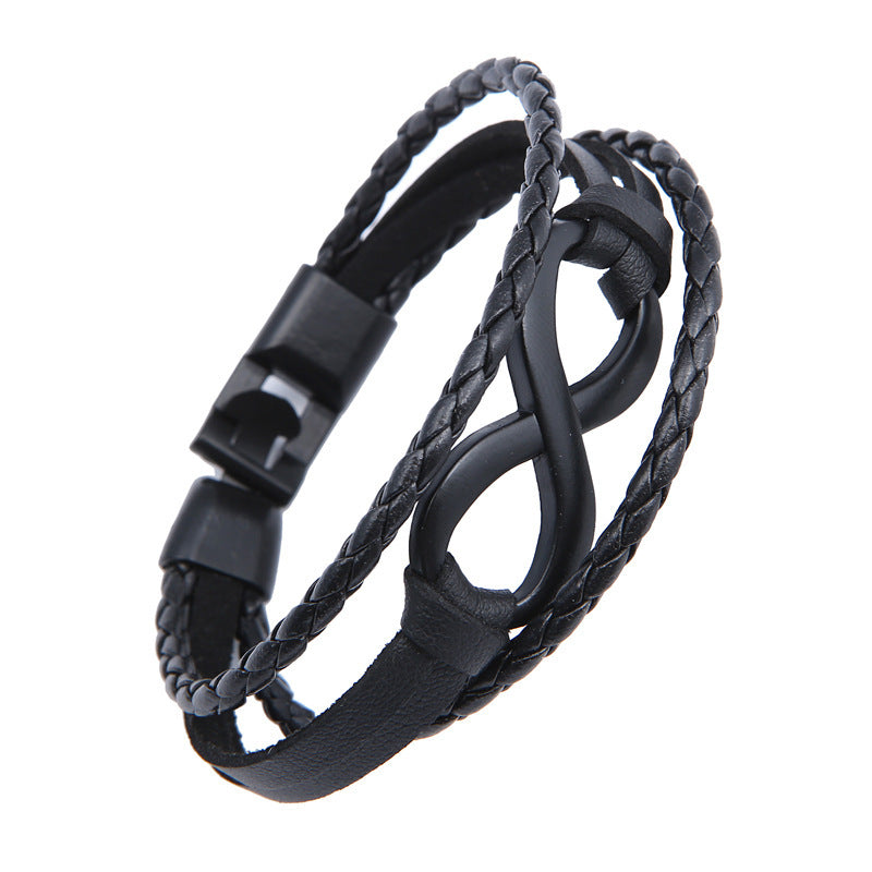 Alloy lucky figure 8 leather bracelet