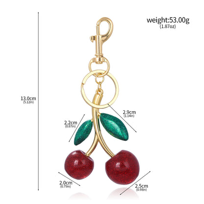 A Pair Of Red Cherry Crystal Glitter Keychain - The Eggy's store