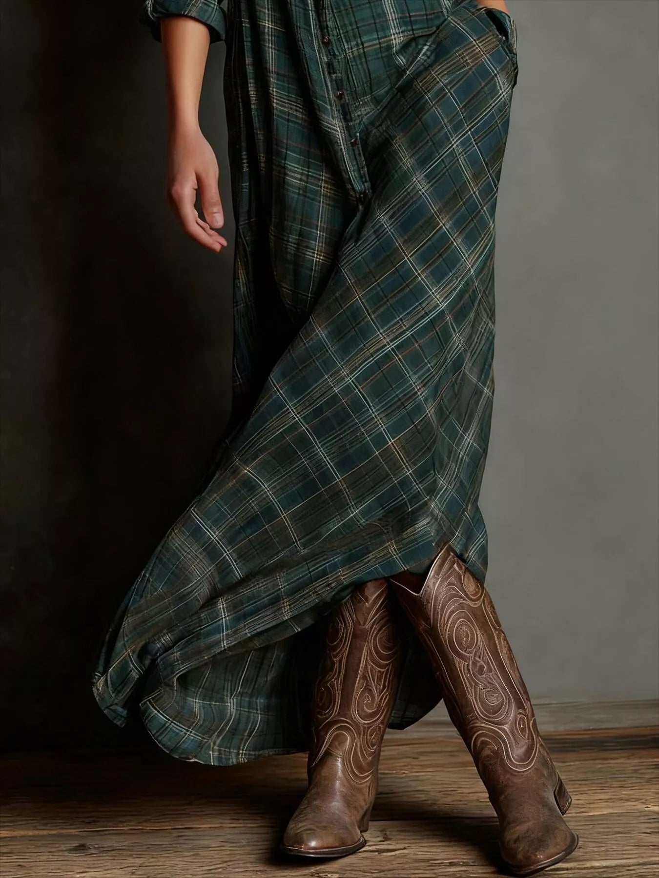 Plus Size Plaid Button-Down Maxi Dress