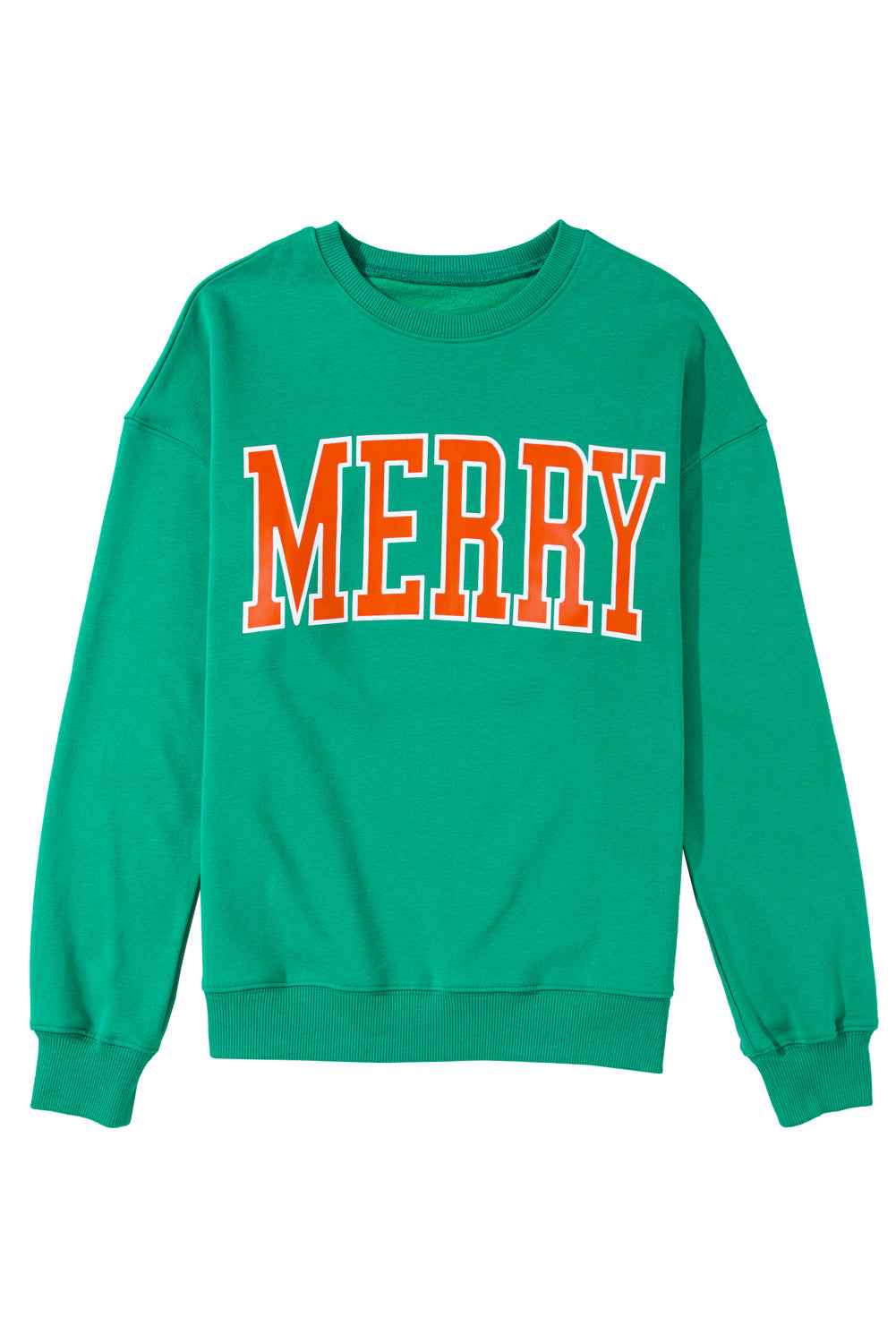 Green MERRY Print Drop Sleeve Pullover Women's Sweatshirt