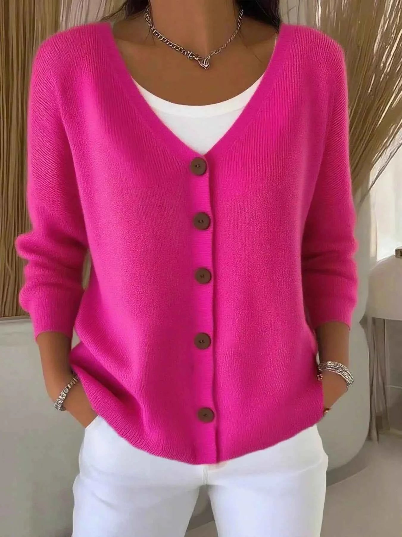 Full Size V-Neck Button-Down Knit Sweater Plus Size