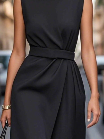 Round Neck Sleeveless Midi Sheath Dress