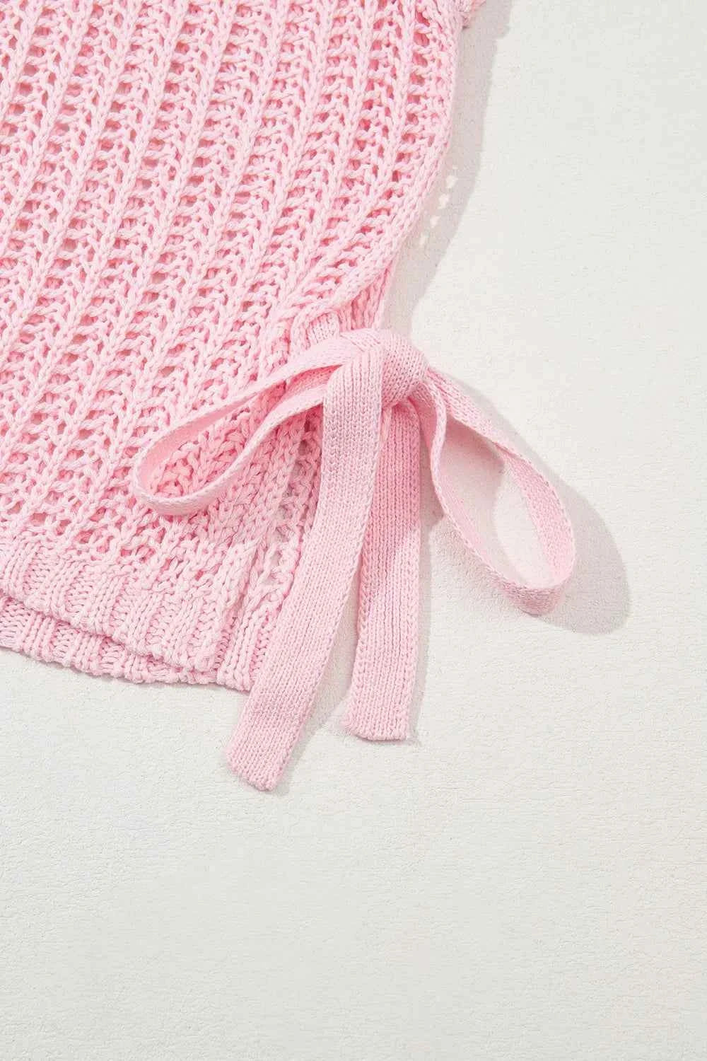 Hollow-out Crochet Side Tied Short Sleeve Knit Cover Up
