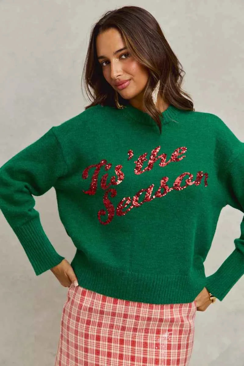 SO ME Sequins Lettering Christmas Holiday Sweater