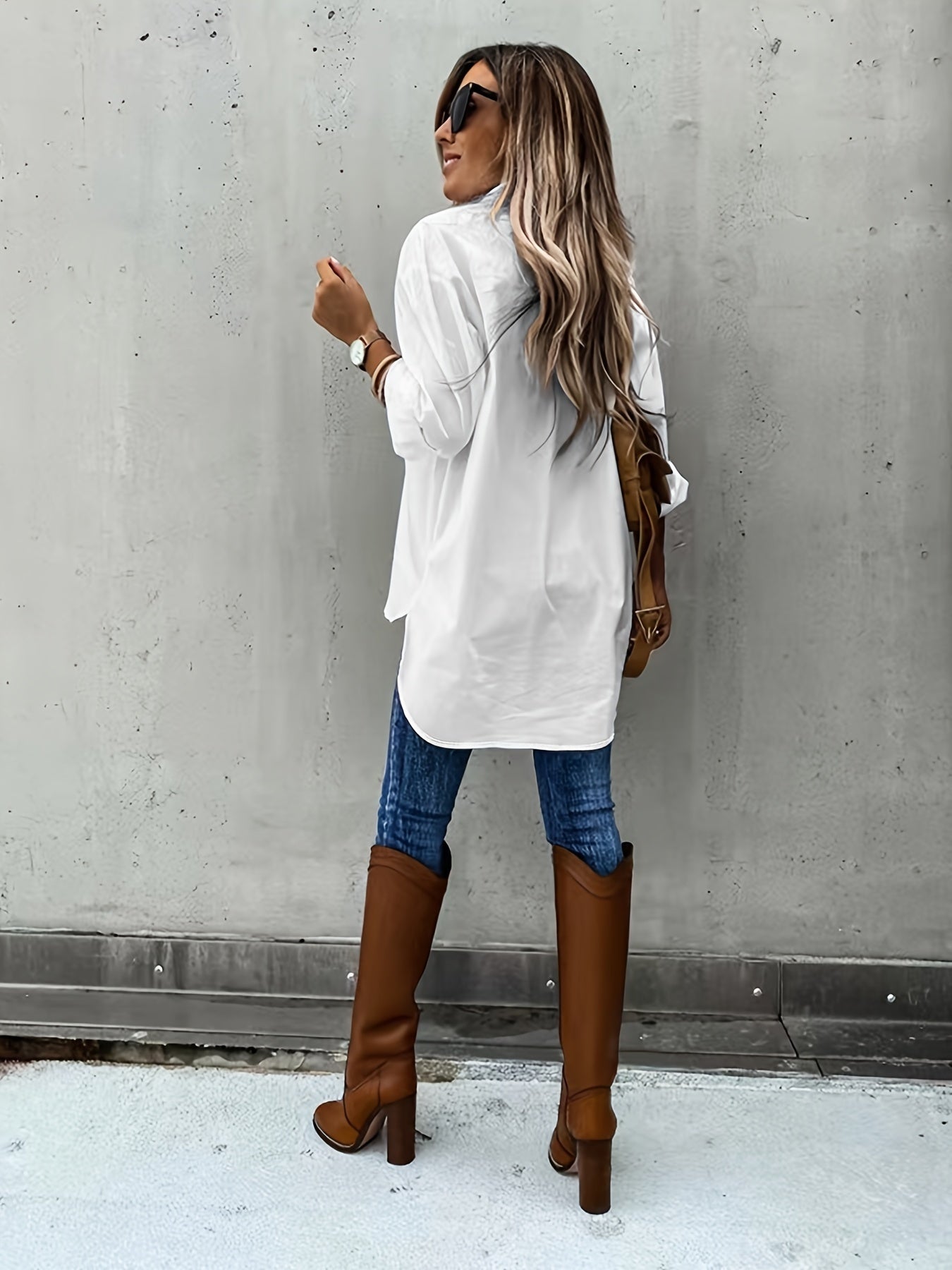 Simple Casual Long Sleeve Blouse with Pocket Women's Blouse