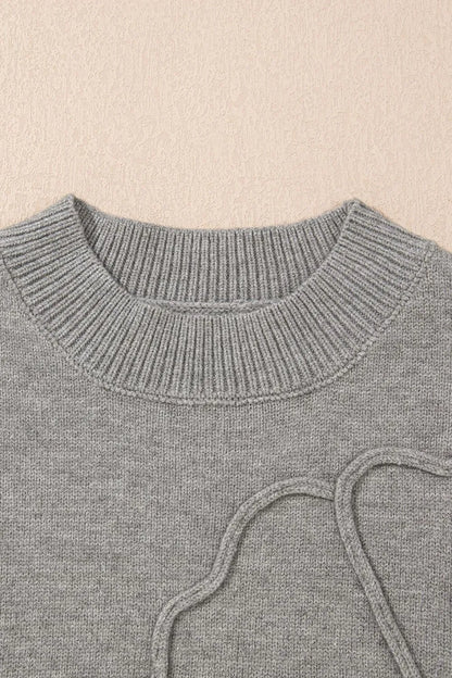 Flower Pattern Ribbed Trim Short Sleeve Boxy Sweater